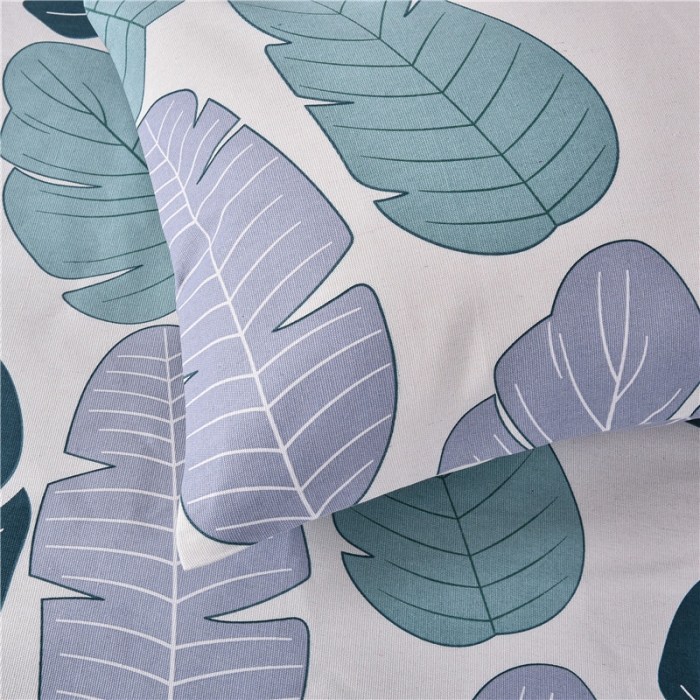 91家纺网 家纺一手货源 找家纺 韩后2025新款粗布印花床单枕套三件套芭蕉叶