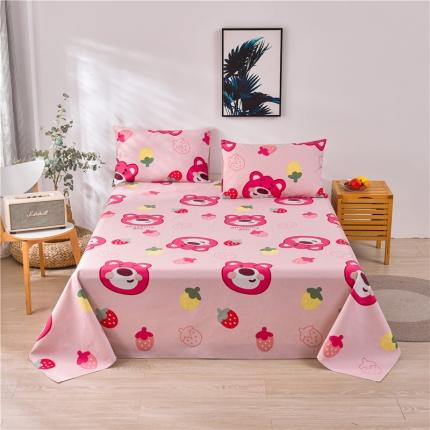 91家纺网 家纺一手货源 找家纺 韩后2025新款粗布印花床单枕套三件套草莓熊