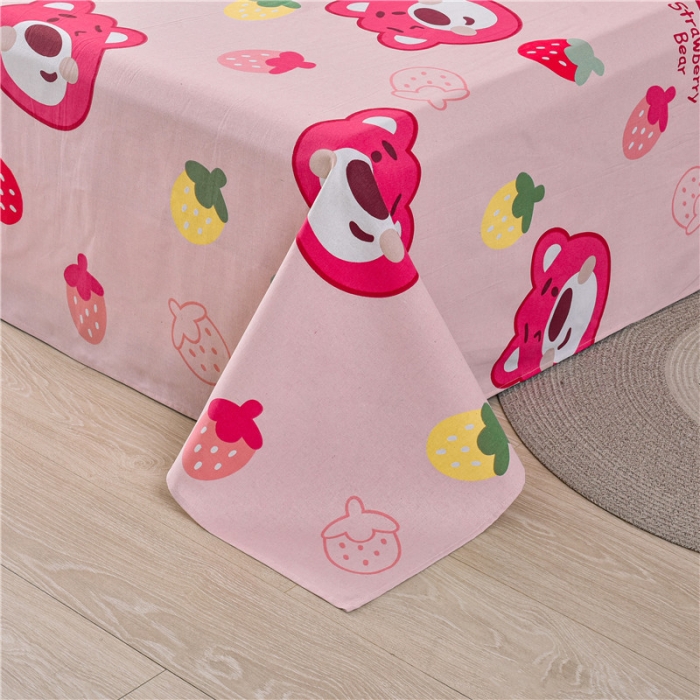 91家纺网 家纺一手货源 找家纺 韩后2025新款粗布印花床单枕套三件套草莓熊