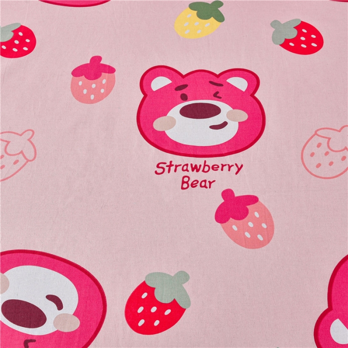 91家纺网 家纺一手货源 找家纺 韩后2025新款粗布印花床单枕套三件套草莓熊