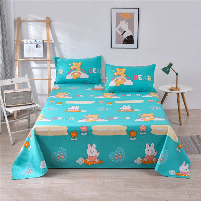 91家纺网 家纺一手货源 找家纺 韩后2025新款粗布印花床单枕套三件套动物派对