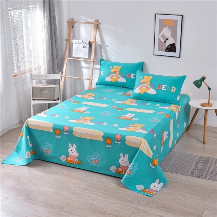 91家纺网 家纺一手货源 找家纺 韩后2025新款粗布印花床单枕套三件套动物派对