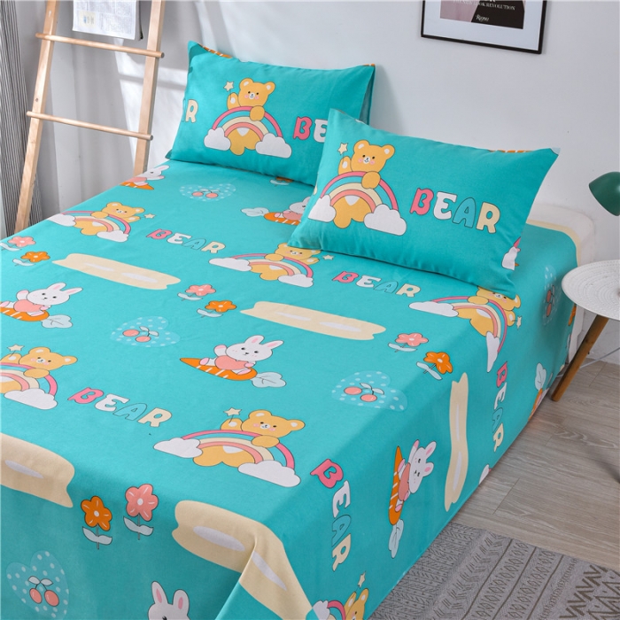 91家纺网 家纺一手货源 找家纺 韩后2025新款粗布印花床单枕套三件套动物派对