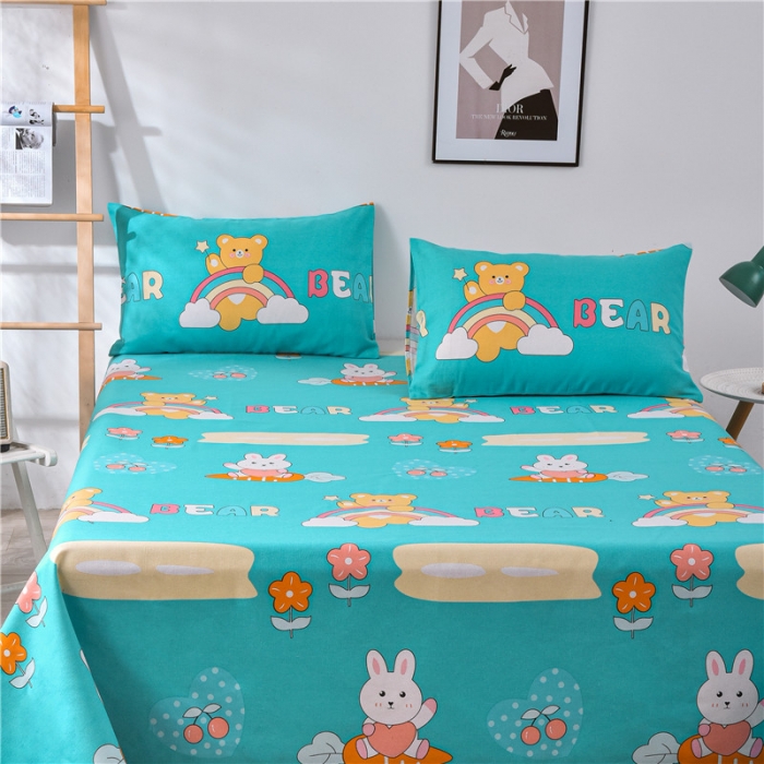 91家纺网 家纺一手货源 找家纺 韩后2025新款粗布印花床单枕套三件套动物派对