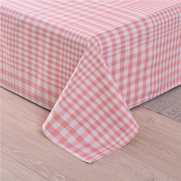 91家纺网 家纺一手货源 找家纺 韩后2025新款粗布印花床单枕套三件套粉小格