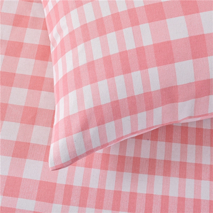 91家纺网 家纺一手货源 找家纺 韩后2025新款粗布印花床单枕套三件套粉小格