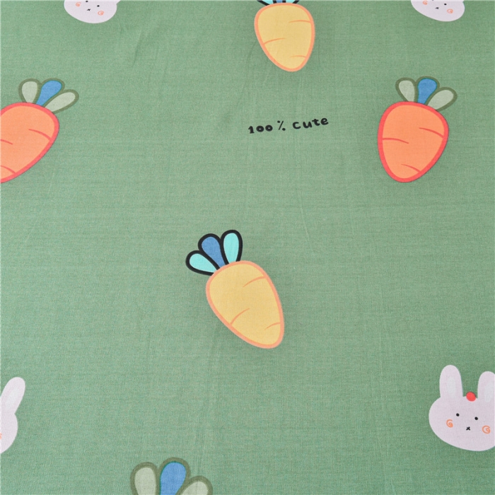 91家纺网 家纺一手货源 找家纺 韩后2025新款粗布印花床单枕套三件套胡萝卜兔-绿