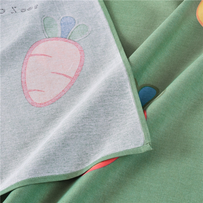 91家纺网 家纺一手货源 找家纺 韩后2025新款粗布印花床单枕套三件套胡萝卜兔-绿