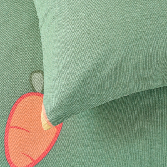 91家纺网 家纺一手货源 找家纺 韩后2025新款粗布印花床单枕套三件套胡萝卜兔-绿