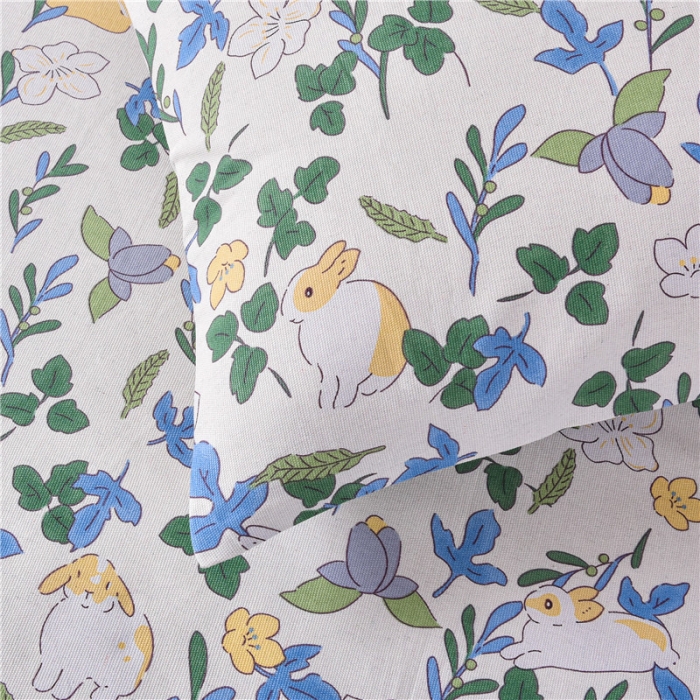 91家纺网 家纺一手货源 找家纺 韩后2025新款粗布印花床单枕套三件套花间兔