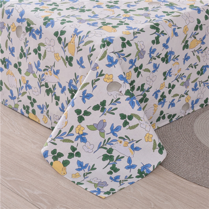 91家纺网 家纺一手货源 找家纺 韩后2025新款粗布印花床单枕套三件套花间兔