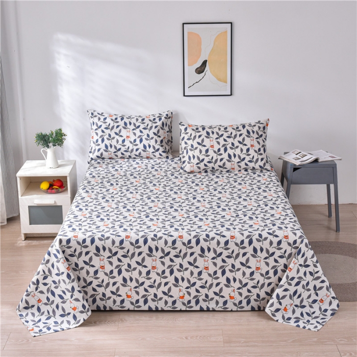 91家纺网 家纺一手货源 找家纺 韩后2025新款粗布印花床单枕套三件套花间小兔-红