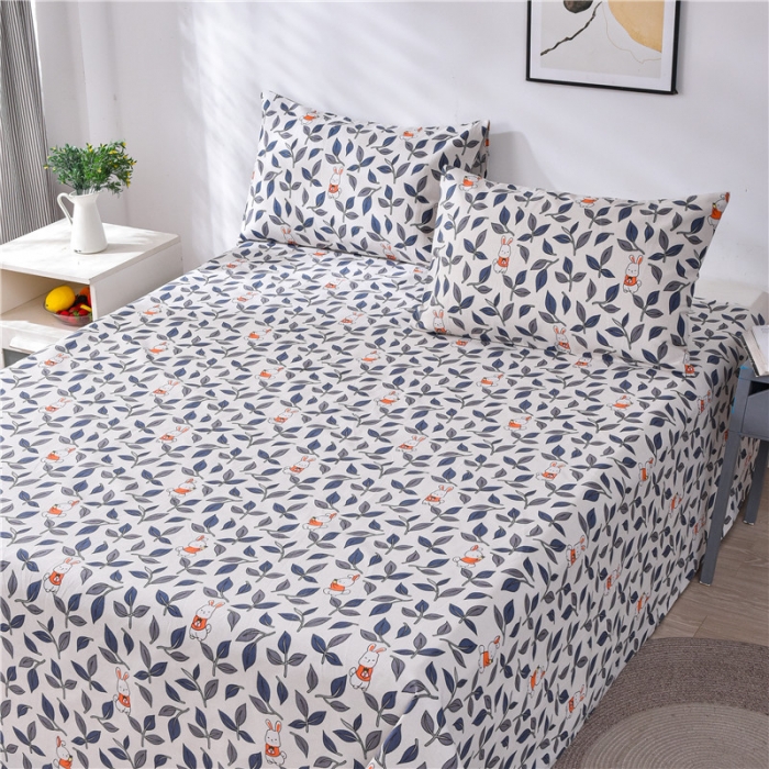 91家纺网 家纺一手货源 找家纺 韩后2025新款粗布印花床单枕套三件套花间小兔-红