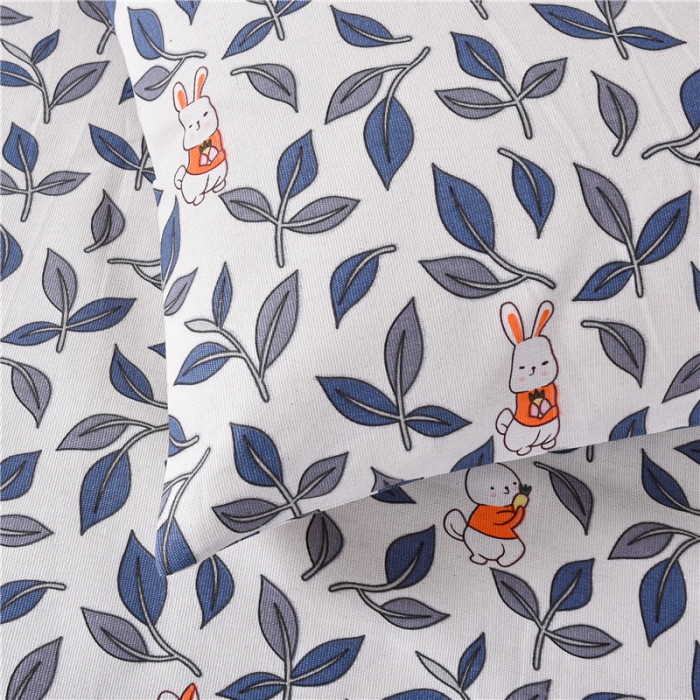 91家纺网 家纺一手货源 找家纺 韩后2025新款粗布印花床单枕套三件套花间小兔-红