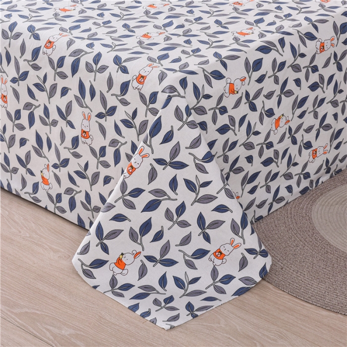 91家纺网 家纺一手货源 找家纺 韩后2025新款粗布印花床单枕套三件套花间小兔-红