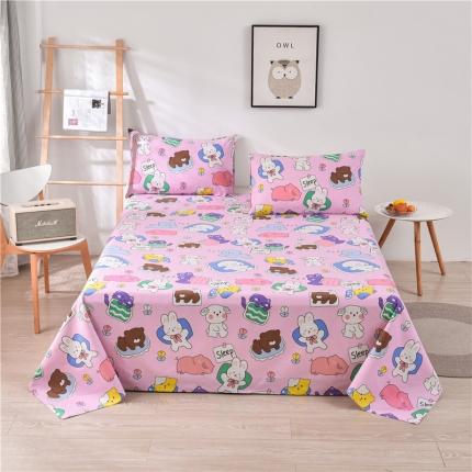 91家纺网 家纺一手货源 找家纺 韩后2025新款粗布印花床单枕套三件套欢乐派对