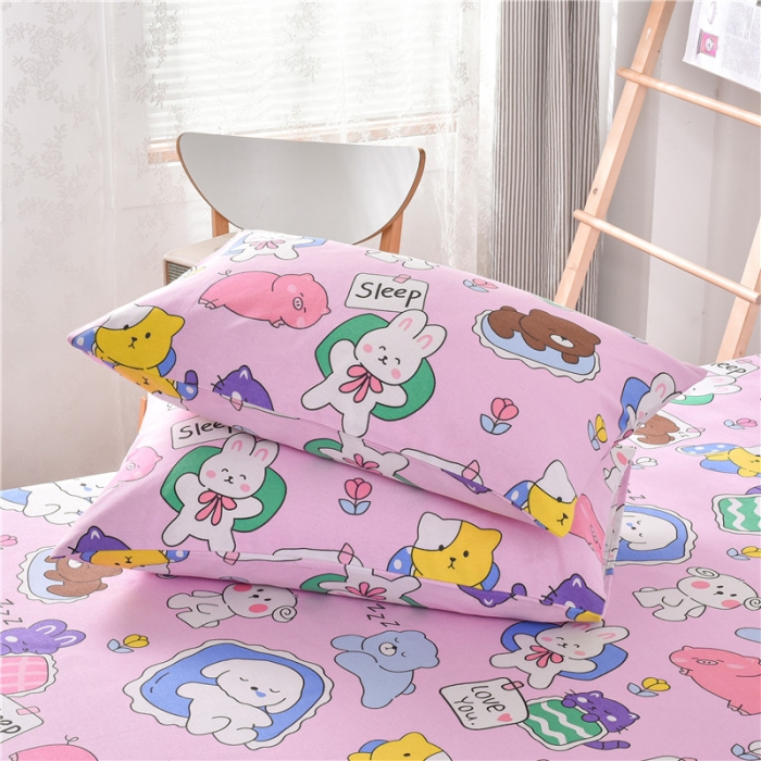 91家纺网 家纺一手货源 找家纺 韩后2025新款粗布印花床单枕套三件套欢乐派对