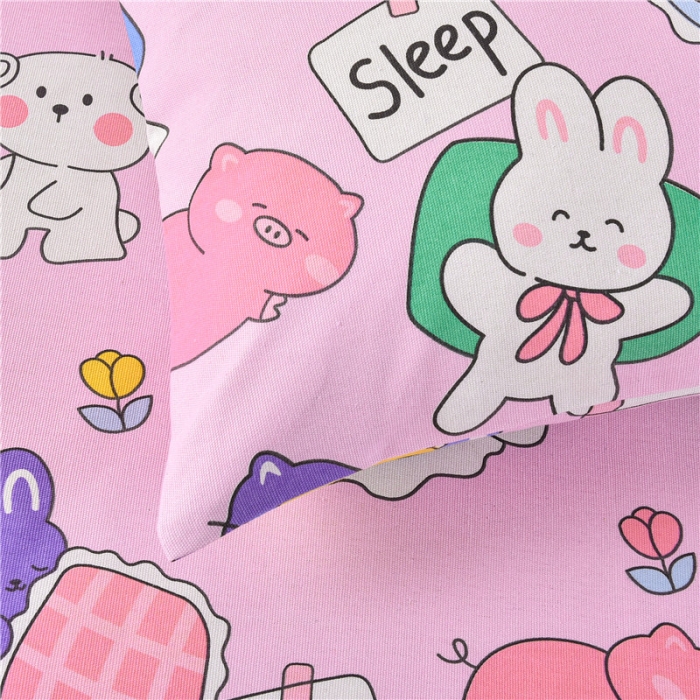 91家纺网 家纺一手货源 找家纺 韩后2025新款粗布印花床单枕套三件套欢乐派对