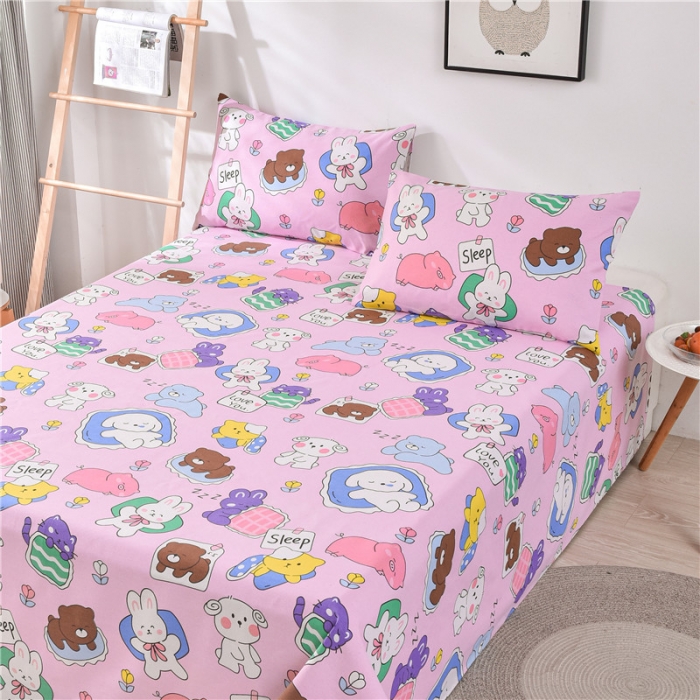 91家纺网 家纺一手货源 找家纺 韩后2025新款粗布印花床单枕套三件套欢乐派对