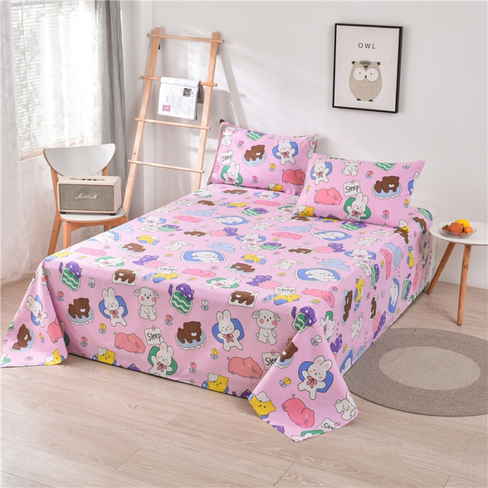 91家纺网 家纺一手货源 找家纺 韩后2025新款粗布印花床单枕套三件套欢乐派对