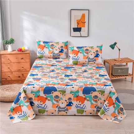 91家纺网 家纺一手货源 找家纺 韩后2025新款粗布印花床单枕套三件套欢乐熊