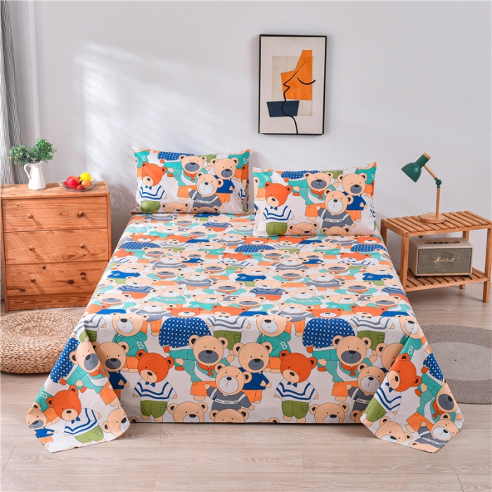 91家纺网 家纺一手货源 找家纺 韩后2025新款粗布印花床单枕套三件套欢乐熊