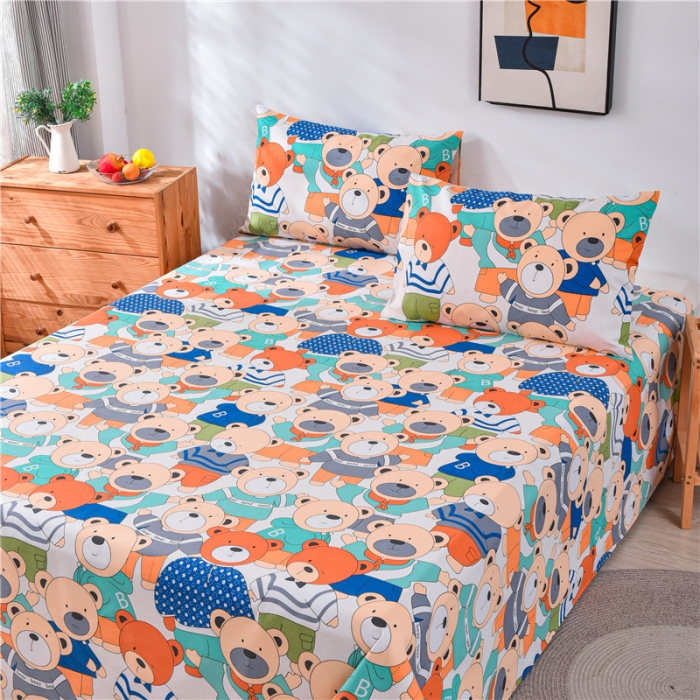 91家纺网 家纺一手货源 找家纺 韩后2025新款粗布印花床单枕套三件套欢乐熊