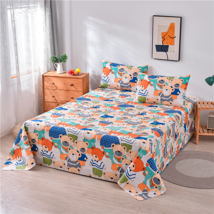 91家纺网 家纺一手货源 找家纺 韩后2025新款粗布印花床单枕套三件套欢乐熊