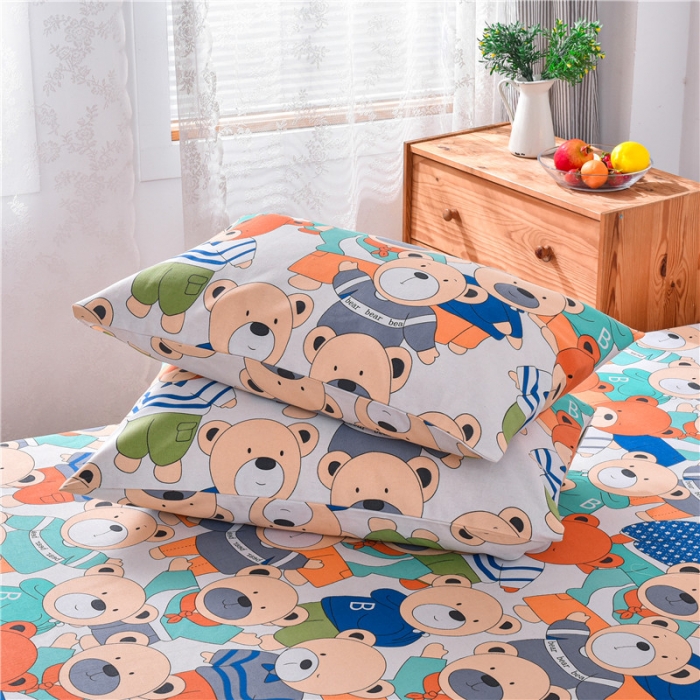 91家纺网 家纺一手货源 找家纺 韩后2025新款粗布印花床单枕套三件套欢乐熊