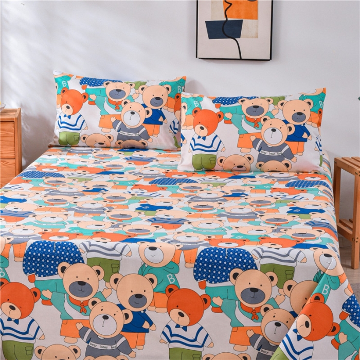 91家纺网 家纺一手货源 找家纺 韩后2025新款粗布印花床单枕套三件套欢乐熊