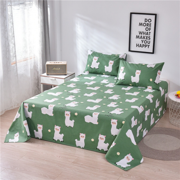 91家纺网 家纺一手货源 找家纺 韩后2025新款粗布印花床单枕套三件套快乐小羊