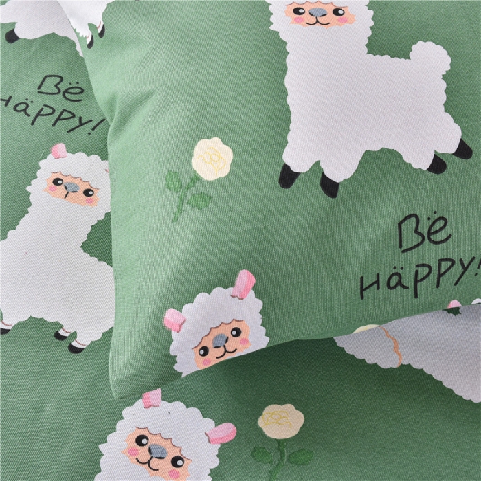 91家纺网 家纺一手货源 找家纺 韩后2025新款粗布印花床单枕套三件套快乐小羊