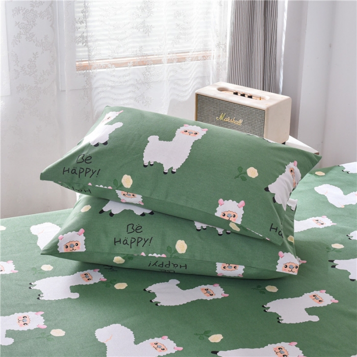 91家纺网 家纺一手货源 找家纺 韩后2025新款粗布印花床单枕套三件套快乐小羊