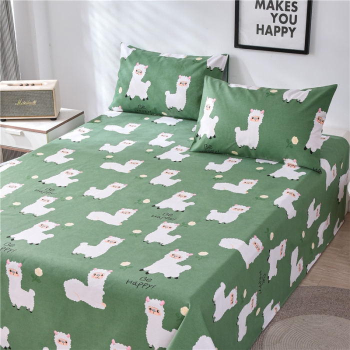 91家纺网 家纺一手货源 找家纺 韩后2025新款粗布印花床单枕套三件套快乐小羊