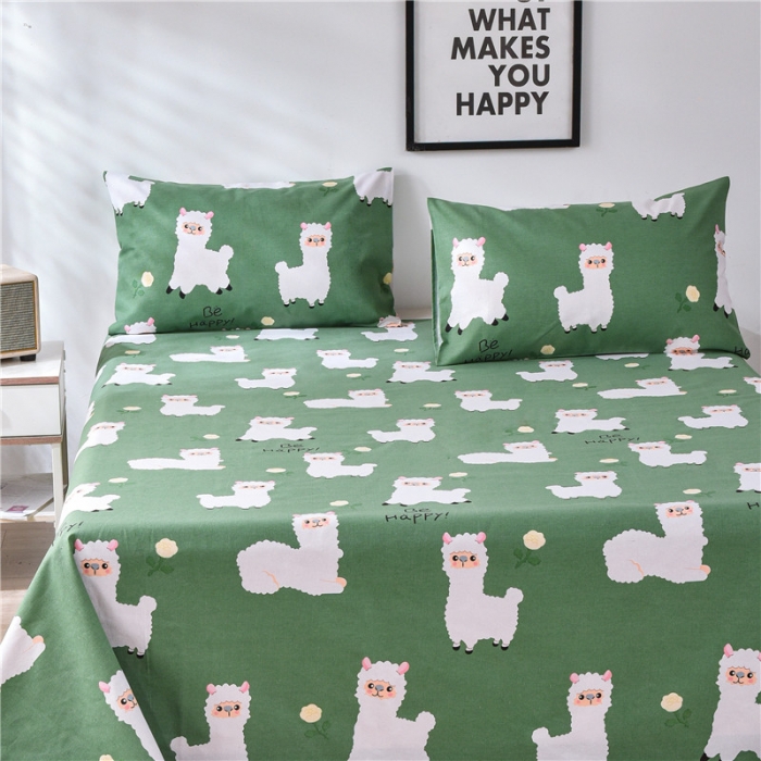 91家纺网 家纺一手货源 找家纺 韩后2025新款粗布印花床单枕套三件套快乐小羊
