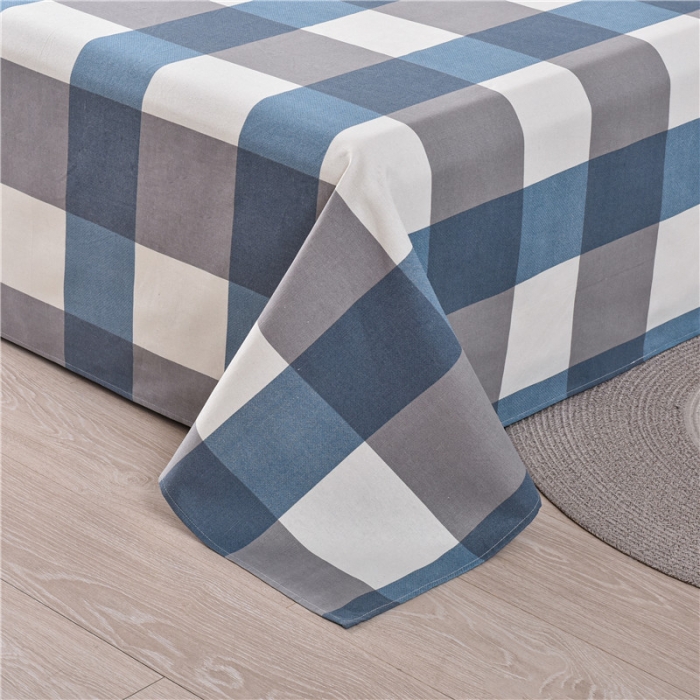 91家纺网 家纺一手货源 找家纺 韩后2025新款粗布印花床单枕套三件套蓝大格