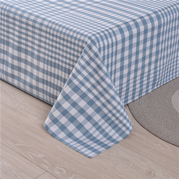 91家纺网 家纺一手货源 找家纺 韩后2025新款粗布印花床单枕套三件套蓝小格