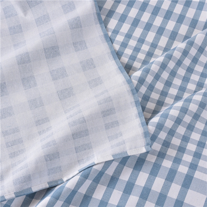 91家纺网 家纺一手货源 找家纺 韩后2025新款粗布印花床单枕套三件套蓝小格