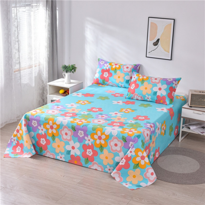 91家纺网 家纺一手货源 找家纺 韩后2025新款粗布印花床单枕套三件套漫步花间