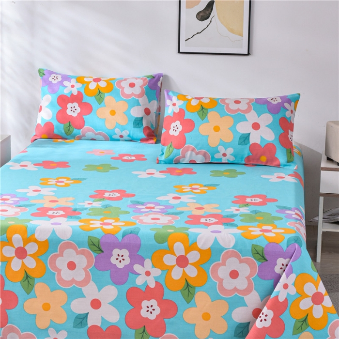 91家纺网 家纺一手货源 找家纺 韩后2025新款粗布印花床单枕套三件套漫步花间