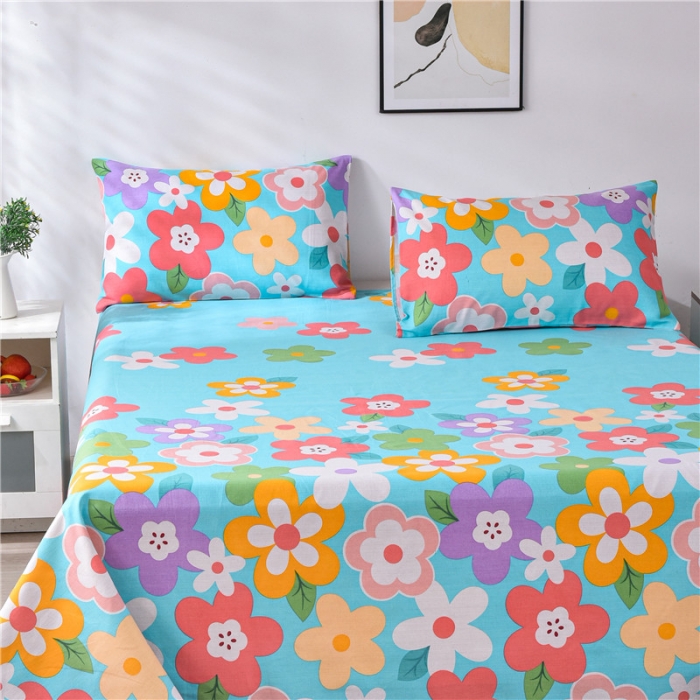 91家纺网 家纺一手货源 找家纺 韩后2025新款粗布印花床单枕套三件套漫步花间