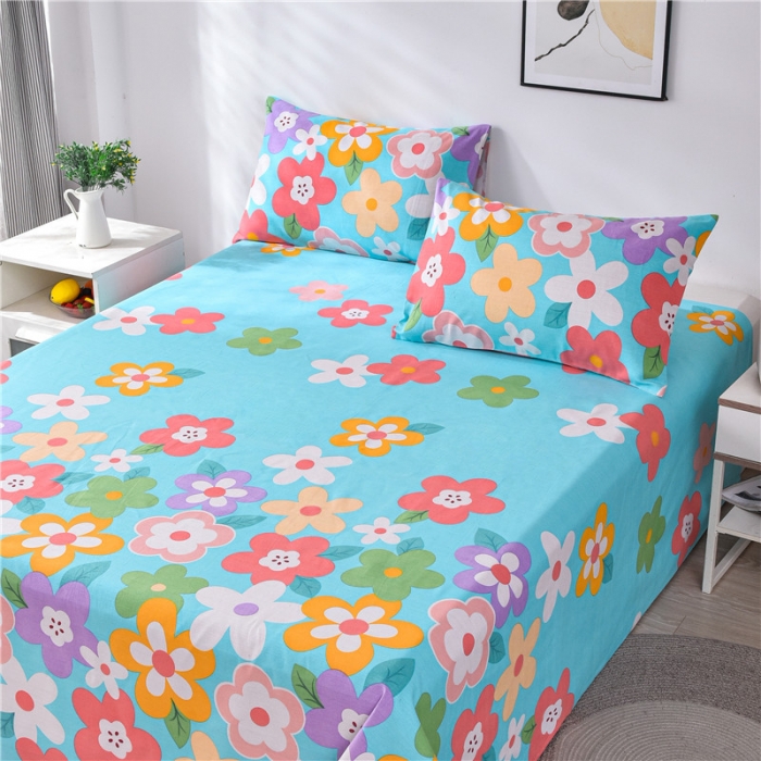 91家纺网 家纺一手货源 找家纺 韩后2025新款粗布印花床单枕套三件套漫步花间