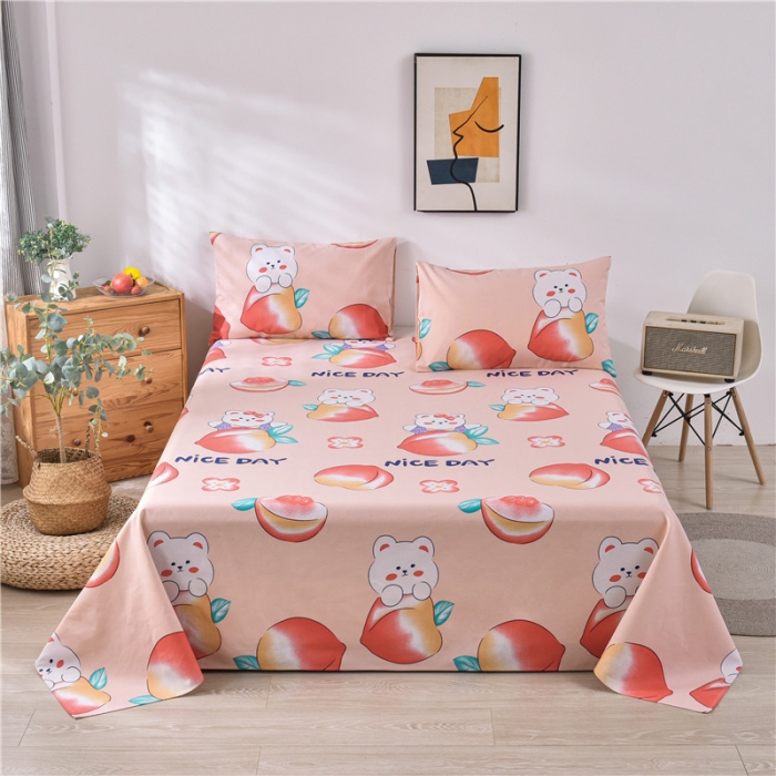 91家纺网 家纺一手货源 找家纺 韩后2025新款粗布印花床单枕套三件套蜜桃兔