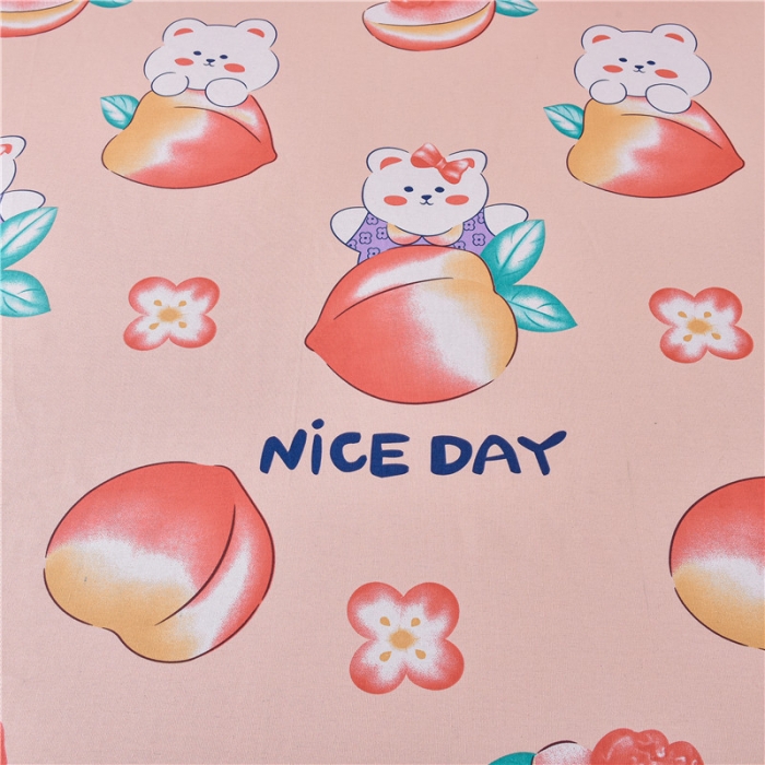 91家纺网 家纺一手货源 找家纺 韩后2025新款粗布印花床单枕套三件套蜜桃兔