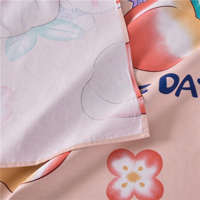 91家纺网 家纺一手货源 找家纺 韩后2025新款粗布印花床单枕套三件套蜜桃兔