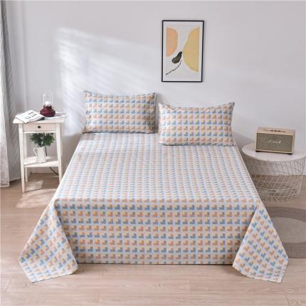 91家纺网 家纺一手货源 找家纺 韩后2025新款粗布印花床单枕套三件套千鸟格