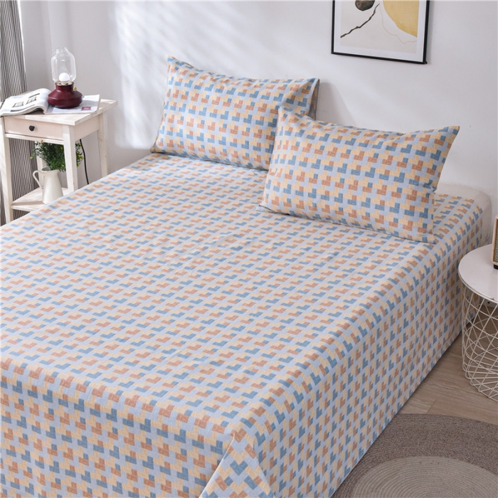 91家纺网 家纺一手货源 找家纺 韩后2025新款粗布印花床单枕套三件套千鸟格