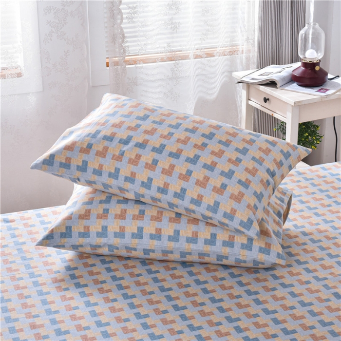 91家纺网 家纺一手货源 找家纺 韩后2025新款粗布印花床单枕套三件套千鸟格