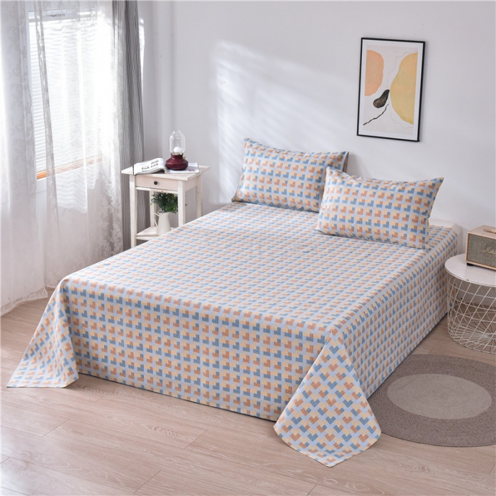 91家纺网 家纺一手货源 找家纺 韩后2025新款粗布印花床单枕套三件套千鸟格