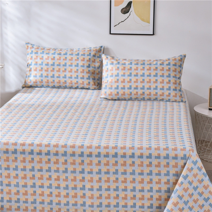 91家纺网 家纺一手货源 找家纺 韩后2025新款粗布印花床单枕套三件套千鸟格